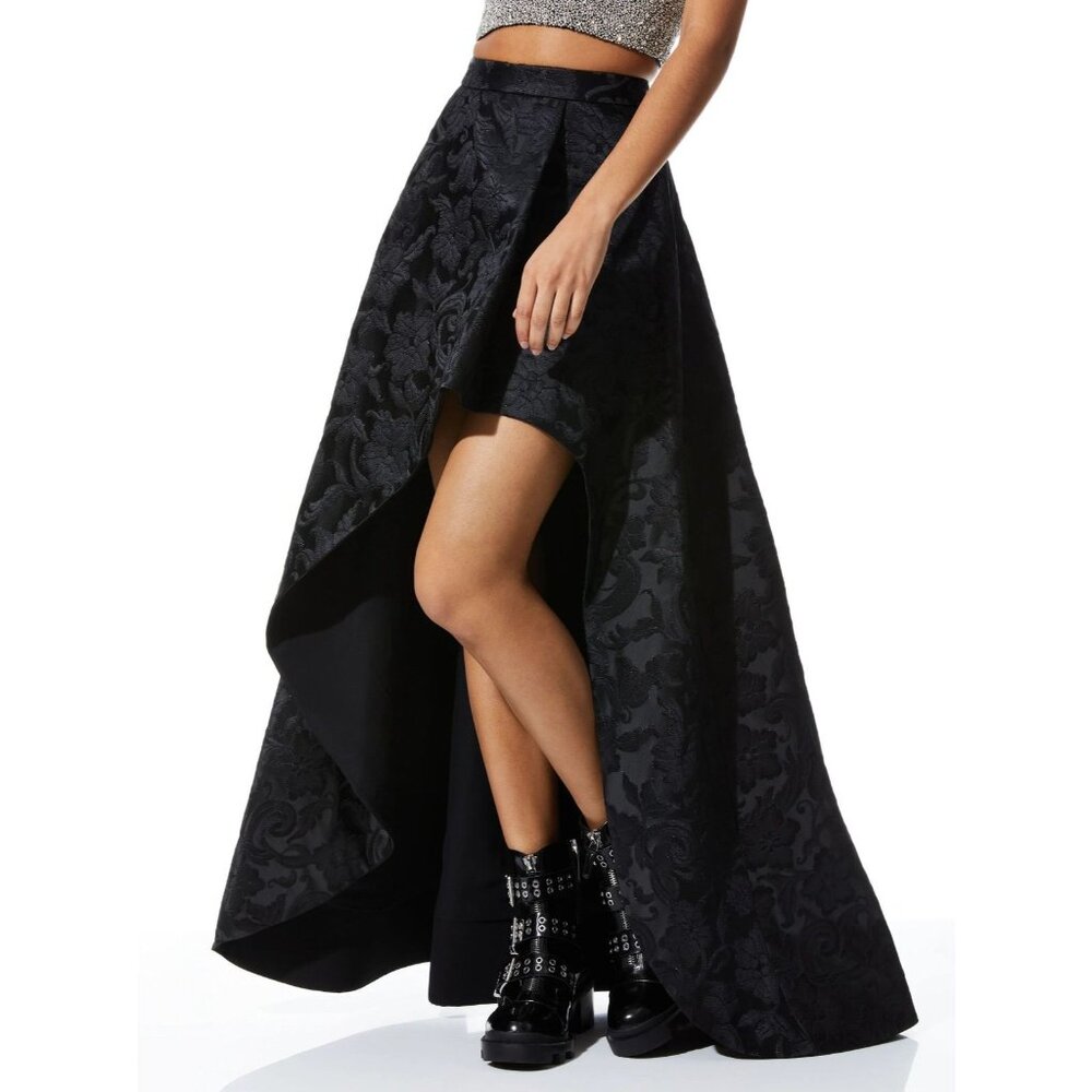 Alice + Olivia Serra Black Assymetrical High Low Skirt 4 NWT $695